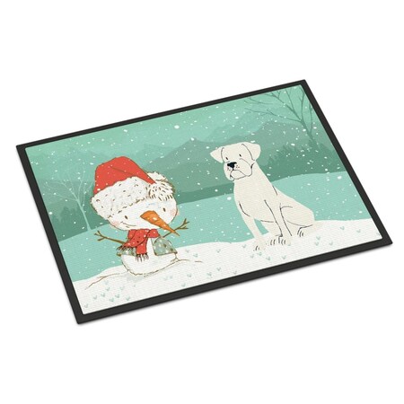 Carolines Treasures 18 x 27 in. White Boxer & Snowman Christmas Indoor or Outdoor Mat CK2034MAT